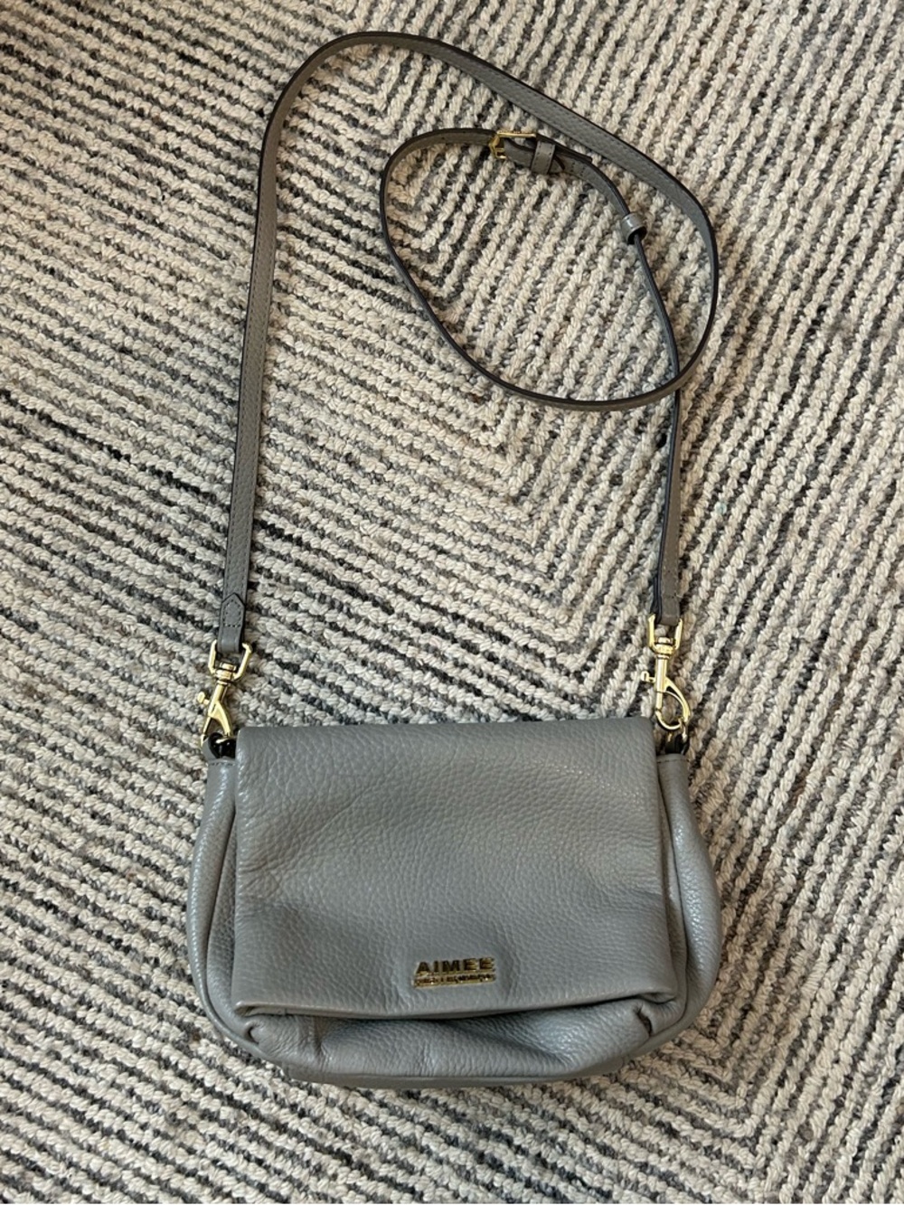 Aimee Kestenberg Gray Pebbled Leather Crossbody with Gold Hardware